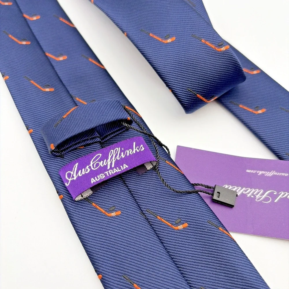 AusCufflinks Necktie Mens OS Blue Hockey Stick Puck Sporty Hand Stitched NWT